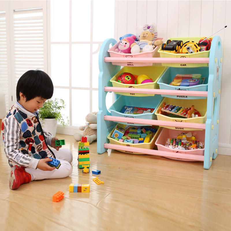 Rectángulo respetuoso del medio ambiente de plástico para niños, organizador de almacenamiento de juguetes, cajones de almacenamiento de juguetes en rack