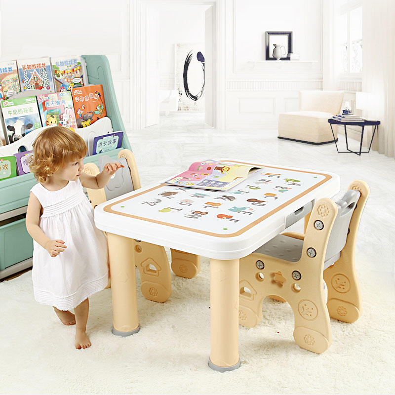 Los niños plásticos de los cajones blancos de alta calidad promocionales del escritorio estudian la mesa y la silla